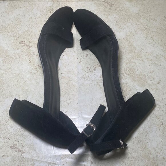 Black Suede Ankle Strap Block Heel Sandals With Adjustable Buckle Casual Comfort - Picture 6 of 7